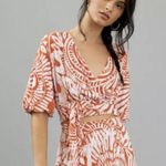 Anthropologie Orange Tropical Plunge V-Neck Tie Front Crop Top - S Photo 1