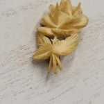 Vintage Bakelite Carved Rose Pin 1" Yellow Flower Palm Coat Lapel Scarf Brooch Gold Photo 10