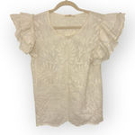 Solitaire  Cream Embroidered Boho Top Textured Floral Western Romantic Chic M Photo 0