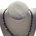 Vintage Heart Floral Necklace Pink & Green Crystals Flower Necklace Sz 16” Silver Photo 4