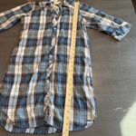 Roxy  Plaid Dress‎ Womens Medium Blue Green 3/4 Sleeve Casual Shirt Dress Photo 3