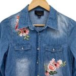 Lumiere Denim Embroidered Pearl Snap Button Down Shirt Western Cowgirl Blue Photo 2