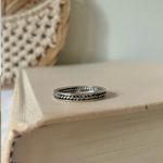 Chain Cable Rope Inlay Ring Vintage “Torvi” Silver Inset Grunge Goth Masculine Jewelry Photo 4