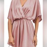 LYANER Women's Satin V Neck Twist Ruffle Flowy
Short Sleeve Mini Dress NWOT M Pink Size M Photo 0