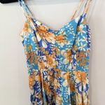 Free People Blue Orange White Floral Smocked Tank Strappy Sun Dress Size 0 1900 Photo 3