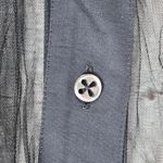 Tu es mon TRÉSOR Sheer Black Tulle Floral Applique Button Down Blouse Top Photo 4