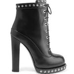 Alexander McQueen  Black Studded Leather Combat Ankle Boots Lace-Up Women’s Photo 2