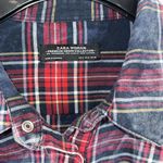 ZARA  plaid distressed button down shirt size medium Photo 2