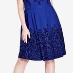 City Chic Woman's L/20 Blue V Neck Fit and Flare Knee Length Dress Velvet Accent Photo 0