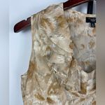 Talbots Tan Abstract Print Sleeveless Satin 100% Silk Ruffle Neckline Blouse Photo 1