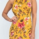 Urban Outfitters UO Sz S Gorgeous Halter Style Long Dress Gold W Pink Floral Print Photo 2