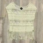 Blanc du Nil Sheer White Crochet Lace Sleeveless Top Swim Cover Up Fringe Size M Size M Photo 0