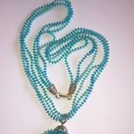 Vintage 3 Strand Blue Beads Tassel Fringe Pendant Beaded Retro Boho Necklace Photo 3