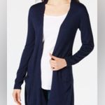 Maison Jules  Large Long Sleeve Open Front Navy Blue Lightweight Sweater Pockets Photo 1