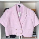 EXPRESS  Tweed Cropped Short Sleeve Blazer in Souvenir Pink Photo 5