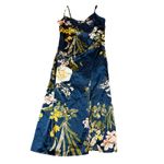 Lulus NWOT Large Remarkable Entrance Navy Blue Floral Print Satin Midi Dress Photo 2