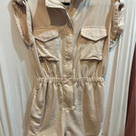 Strut & Bolt  Romper Jumpsuit Beige Collared Zip Up Sleeveless Small S Photo 0