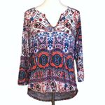 cupio  Multicolored Paisley Print Open V Cut Neck Long Sleeve Top  •Size Medium Photo 0