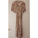 Aura Floral Boho Waist Tie Button Up Shirt Dress Size M Neutral Tones Photo 4