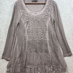 Pretty Angel  Gray Tunic Top With Crochet Lace Button Back‎  Boho S Linen Photo 0
