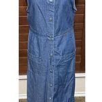 Expressions Womens Jumper Denim Maxi Dress sz 12 button front Pockets Prairie Blue Photo 0