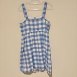 J.Crew Factory Linen Gingham Check Button Lined Sundress Blue White size 10 Photo 2