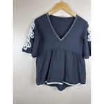 ZARA Black Peplum Top Size Small White Embroidered Lace Short Sleeve Blouse Photo 1