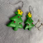 Christmas Tree Drop Earrings Set Of 2 Handmade Polymer Clay & Silver Photo 4