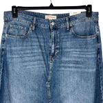 Lucky Brand  SZ 16/33 Rigid Denim Maxi Jean Skirt Modest Zip-Fly Frayed Hems Blue Photo 1