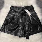 BLUIVY. Faux Leather Shorts High Waisted Belted Wide Leg Flared with Pockets color black Size M Photo 9