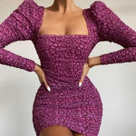 Oh Polly  Purple Leopard Print Mesh Ruched Bodycon Dress Size 2 Photo 0