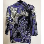 Womens Small Purple Mixed Media‎ Animal Print Full Zip Jacket Blouse Top Boho Photo 1