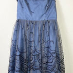 Reign On Blue & Black Dot Circle Pattern Tulle Strapless Formal Mini Dress 13/14 Size L Photo 0