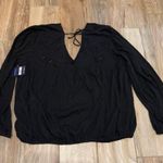 Lucky Brand NWT  Floral Cutwork Knit Top Black Photo 4