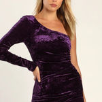 Lulus NWT Muse Moment Purple Crushed Velvet One Shoulder Mini Dress Size Small Photo 0