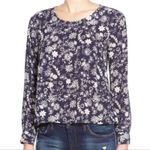 ASTR Anthropologie Shirt Womens Medium Navy Blue White Floral Flower Bloomcore Photo 8
