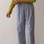 NWT Donni Cotton Pop Simple Pant Navy Stripe XS Poplin Straight Leg Made In USA Blue Photo 0