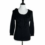Linda Matthews Ruffle Cardigan‎ Sweater Women MP Black Cozy Soft Preppy Office Size undefined Photo 6