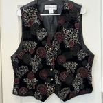 Norton Mcnaughton  Red Black Floral Velvet FLECKS SHIMMER BUTTON FRONT‎ VEST 14 Photo 0