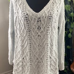 Free People  Minty Blue Open Knit Long Sleeve V-neck Sweater Photo 0