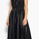 Gracia Pleated Pleather Dress With Lace Hem Photo 2
