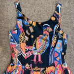 Gorman Vintage VTG Novelty Silk Fiesta Bird Fish Boho Geometric Tank Midi Dress Blue Photo 2