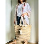 Nalini Extra large Jute Tote/Market/Beach Bag Tassels Boho Tan Photo 9