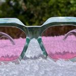Luxe Designer Art Deco Transparent Blue Frame with Pink Lens Photo 2