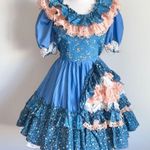1960/70s Vintage Kawaii Ruffle Prairie Swing Dress Blue Photo 2