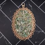 Vintage Pendant Very Large Statement Green & Antique Gold Tone Oval Photo 0