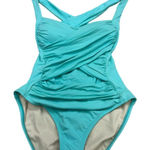La Blanca  Turquoise One Piece Swimsuit slimming ruched size 12 Photo 0