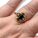 Vintage LIND Black Spinel & Diamond Gold Cocktail Ring with a quatrefoil setting Photo 2