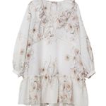 H&M FLOUNCED DRESS size 4 white floral light flowy airy v neck cottage core Photo 0