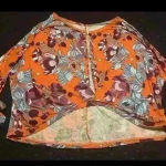 Free People  Orange Blouse Medium Flowy Top Festival Floral Photo 0